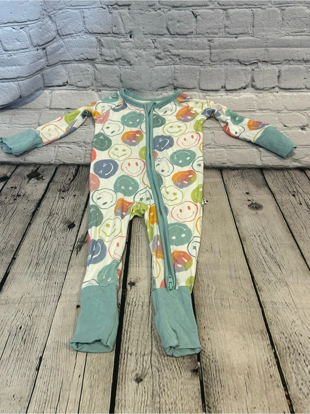 Little Sleepies Emoji Smiley Pattern Bamboo Zippie Romper